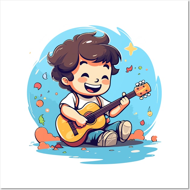 happy kid playing a guitar v6 Wall Art by H2Ovib3s